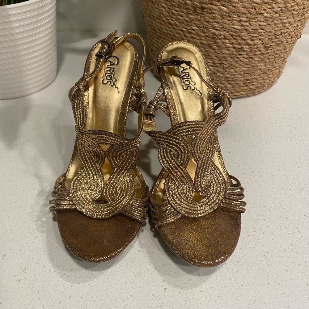 Carlos By‎ Carlos Santana “Entrance” Metallic Golden Slingback Heels Women’s 6.5 - Picture 2 of 8